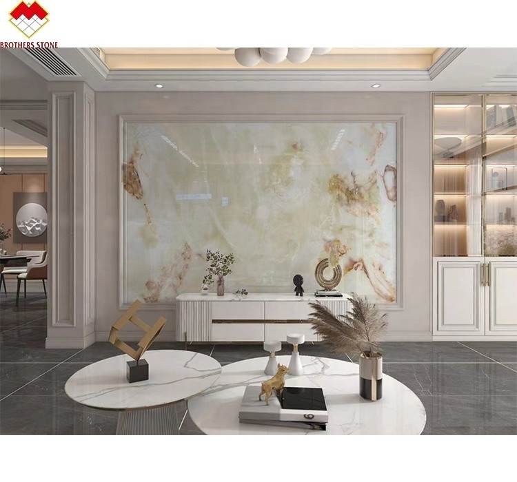 Translúcido blanco de ónix de mármol gran losa retroiluminada Venas rojas / doradas para la decoración de hoteles