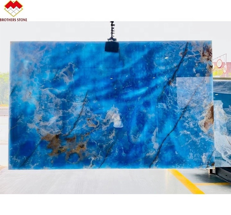 Venas de oro azul Ónix losa de mármol translúcido panel de piedra natural para la decoración interior
